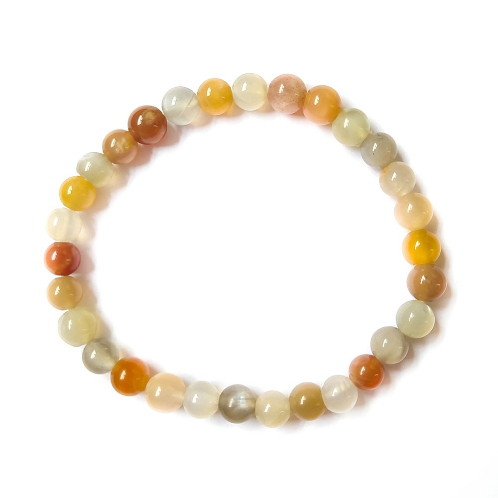Pulsera de piedra de luna multicolor de mineral, con cuentas variadas y detalles brillantes, perfecta para accesorios de moda.