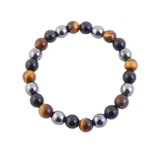 Pulsera de Triple Protección : Ojo de Tigre, Hematite y Ónix