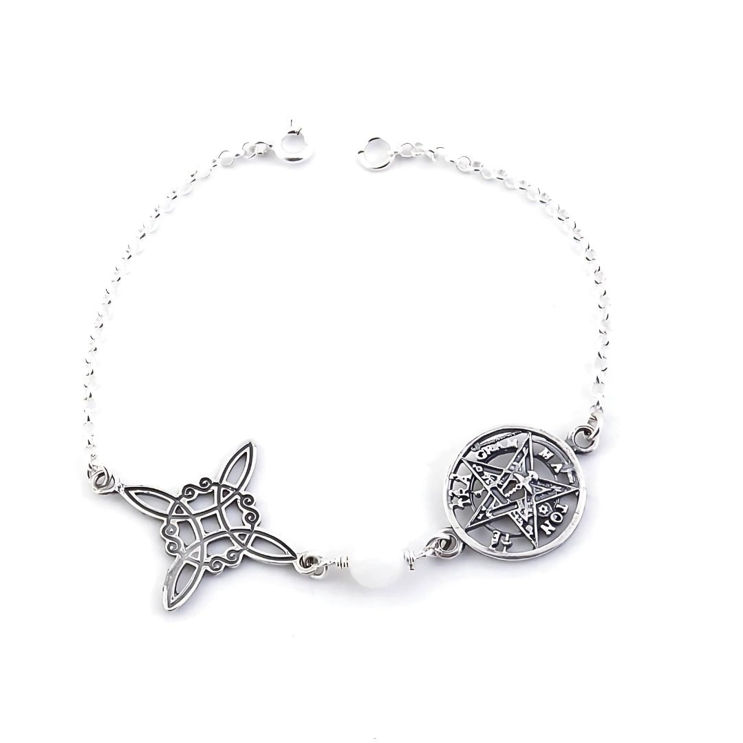 Pulsera Nudo de Bruja & Tetragramaton con Piedra de Luna - S925 - Sensaido