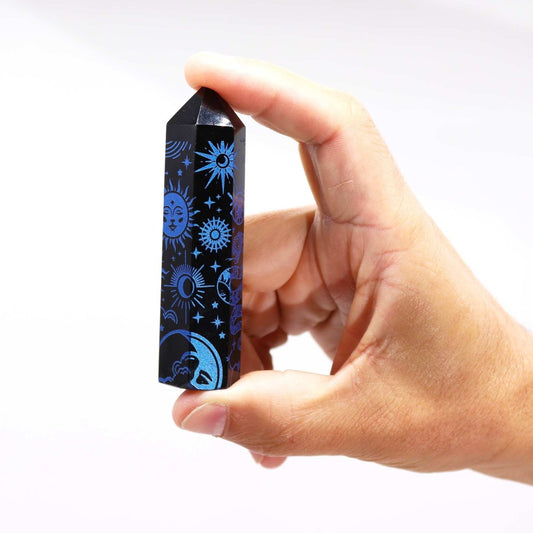 Punta de Obsidiana Negra 'Mistica' - Azul Celeste - Sensaido