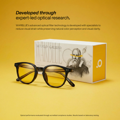 Gafas diarias Galileo de Warblue, diseño moderno y visualmente equilibrado para uso diario, en estilo transparente