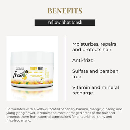 SALERM - Mascarilla Reparadora Cabello muy Dañado - Biokera Fresh Yellow Shot Mascarilla - 250 ml - Hidratra, Repara y Protege el Cabello - Antiencrespamiento - Sin Sulfatos ni Parabenos