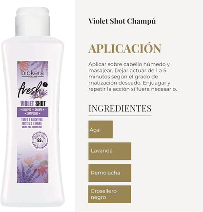 SALERM - Champú Matizador Cabello Rubio, con Canas, Mechas o Decolorados - Biokera Fresh Violet - 300 ml - Champú Violeta - Matiza e Ilumina - Mantiene el Color - Sin Sulfatos ni Parabenos