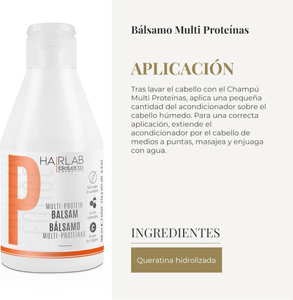 SALERM - Acondicionador Cabello - Bálsamo Multi-Proteínas Hair Lab - 300 ml - Repone la Falta de Queratina Natural - Proporciona Cuerpo a la Melena - Fortalece y Repara el Cabello - Sin Parabenos