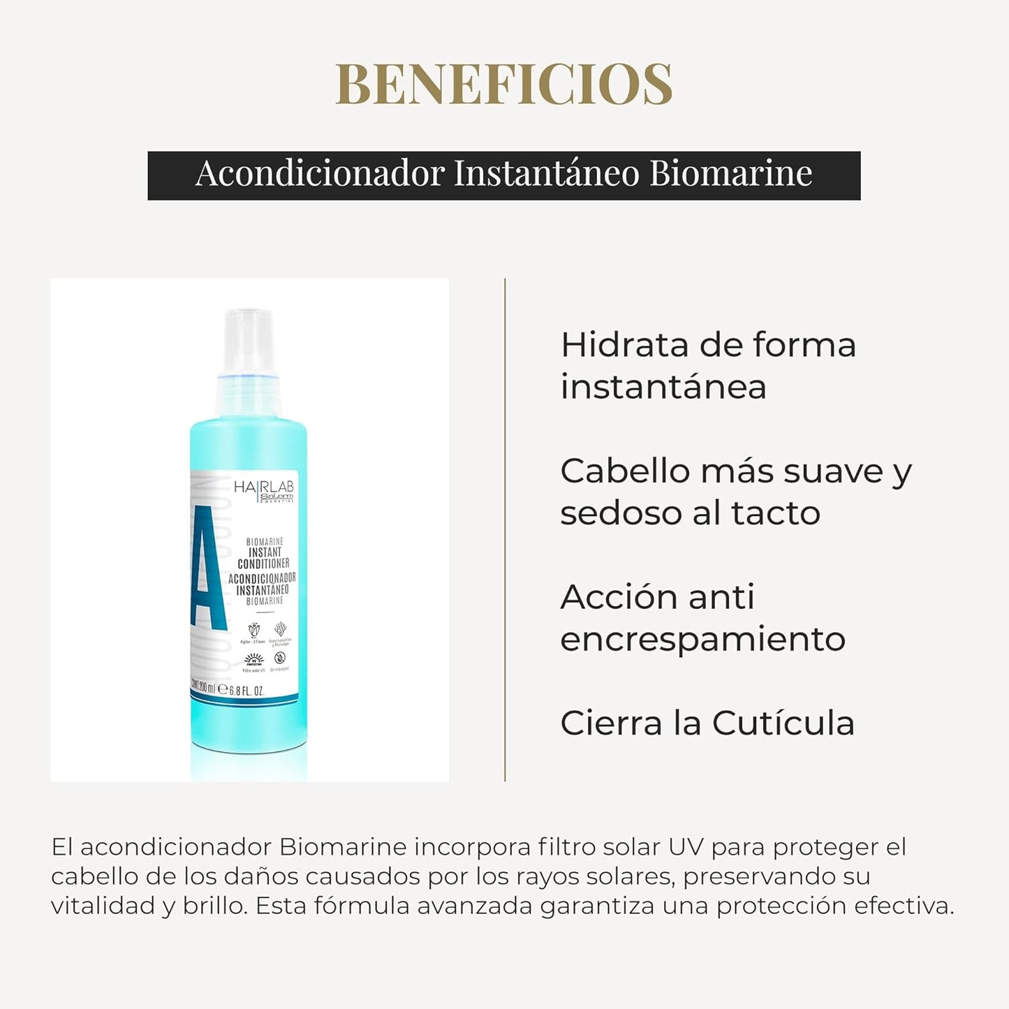 SALERM - Acondicionador Pelo sin Aclarado - Biomarine Hair Lab - 200 ml - Hidrata y Desenreda el Cabello - Cierra la Cutícula - Extracto de Algas Marinas y Ácido Hialurónico - Sin Parabenos