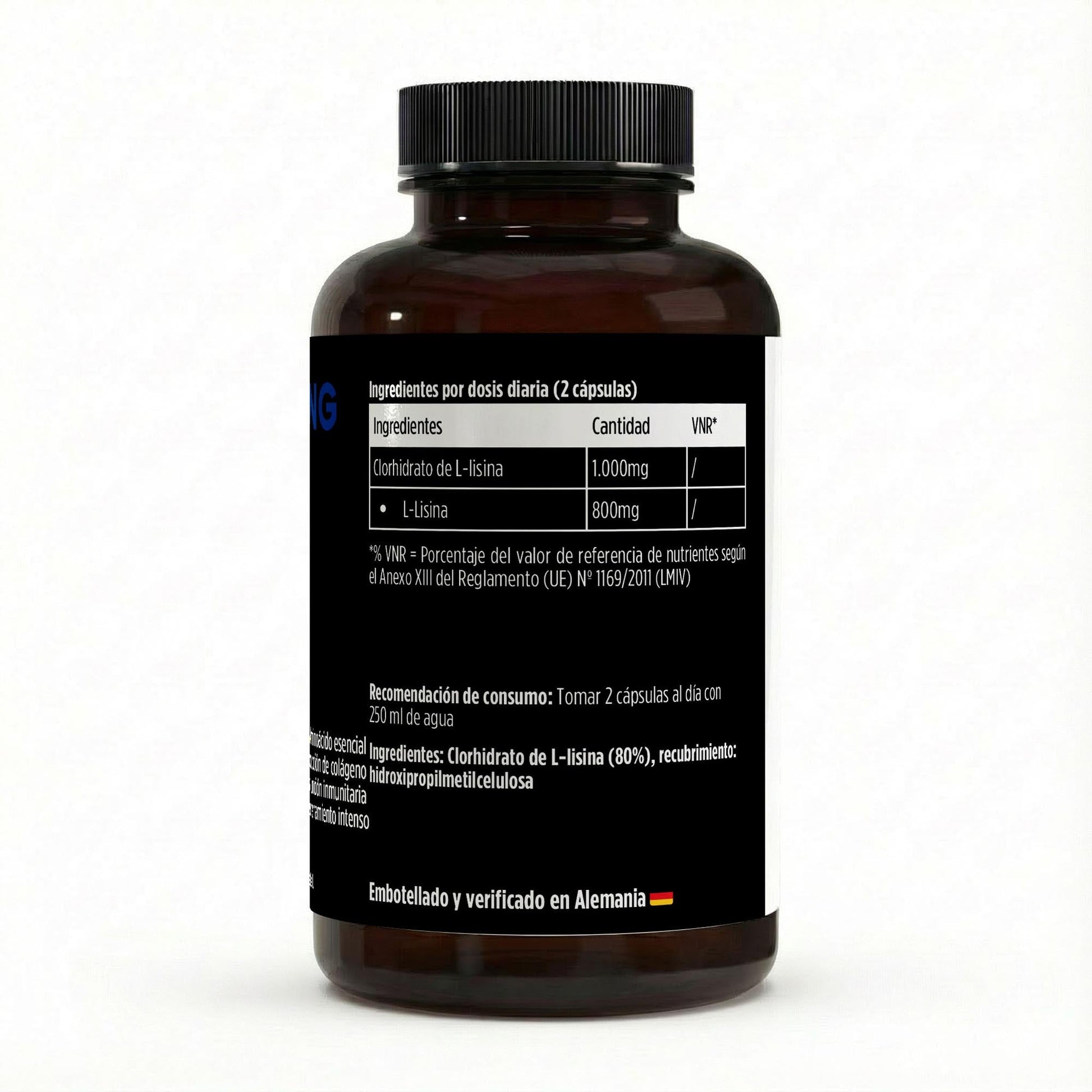 Suplemento de L-Lisina de BORNSTRONG FITNESS para recuperación, rendimiento y defensa muscular, en envase de 14 cápsulas.