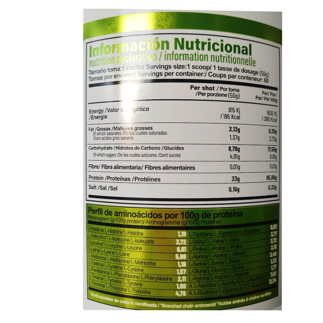 Suplemento de proteína WHEY 100% EFNE sabor helado de turrón, edición especial, en envase con polvo blanco.