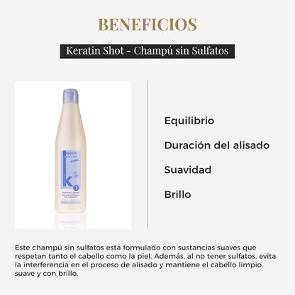 SALERM - Keratin Shot - Champú sin Sulfatos - 500 ml - Preparación y Mantenimiento para Tratamiento de Queratina para Alisar el Cabello - Cabello Suave y Brillante