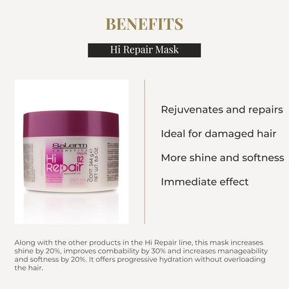 SALERM - Mascarilla Reparadora Cabello - Hi Repair Mask 02-250 ml - Hidratación Profunda Cabello Dañado - Repara y Rejuvenece - Melena más Brillante y Suave - Efecto Inmediato