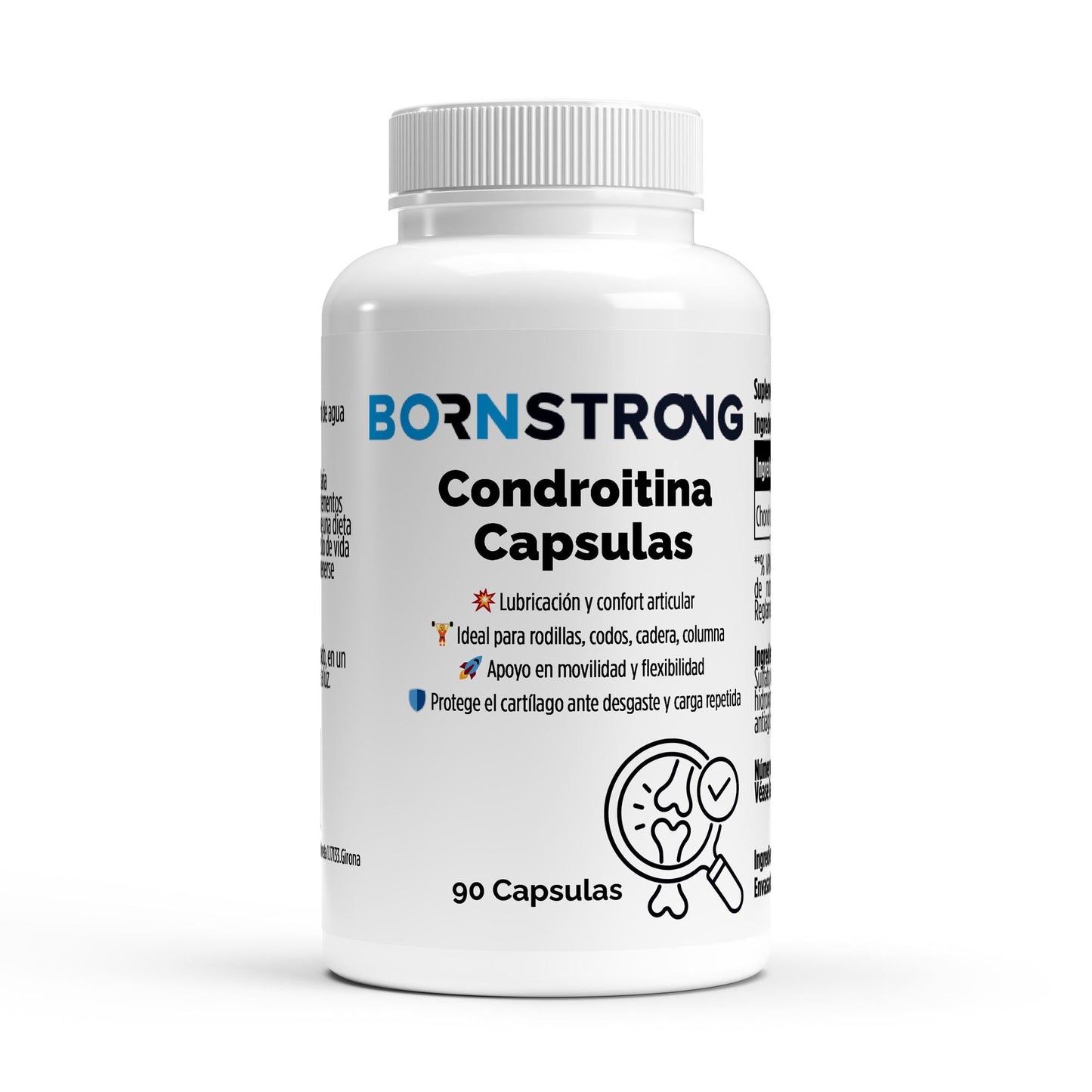 Cápsulas de condroitina de 500 mg de BORNSTRONG FITNESS, suplemento para la salud articular en envase con 90 cápsulas