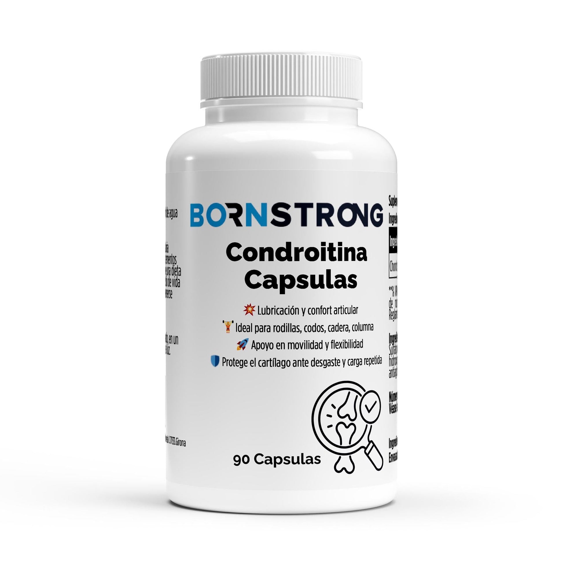 Cápsulas de condroitina de 500 mg de BORNSTRONG FITNESS, suplemento para la salud articular en envase con 90 cápsulas