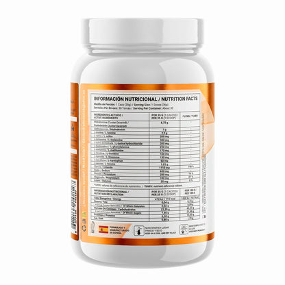 Suplemento EFNE Intra Entreno sabor mandarina en polvo, 1.05kg, con envase y cucharas medidoras visibles.