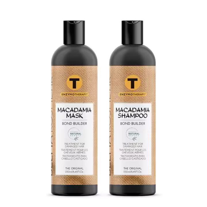 Kit de tratamiento capilar XARODIST Belma kosmetik con champú, mascarilla y sérum de macadamia para mantenimiento del cabello.