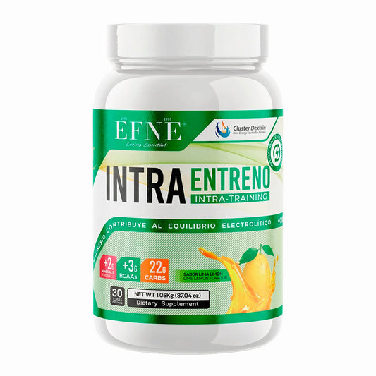 Suplemento EFNE Intra Entreno sabor lima limón, polvo para entrenamiento, en envase de 1.05kg, con sabor cítrico y en polvo.