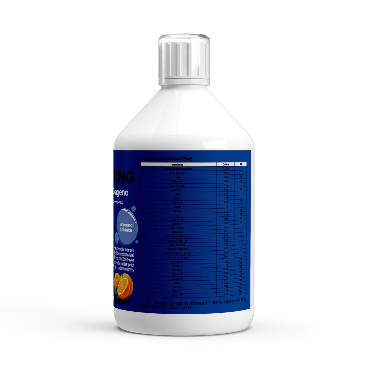 Botellas de FemBalance Shots Plus+ de BORNSTRONG FITNESS, suplemento para equilibrio hormonal y confort durante el ciclo.