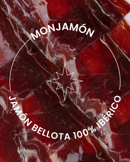 Jamón de Bellota 100% Ibérico de más de 42 meses de maduración, certificado Brida Negra, de la marca Monjamón y Más.