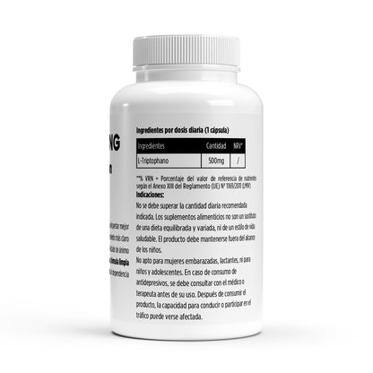 Suplemento de L-Triptófano puro de BORNSTRONG FITNESS, envase con cápsulas para mejorar sueño y relajación mental.