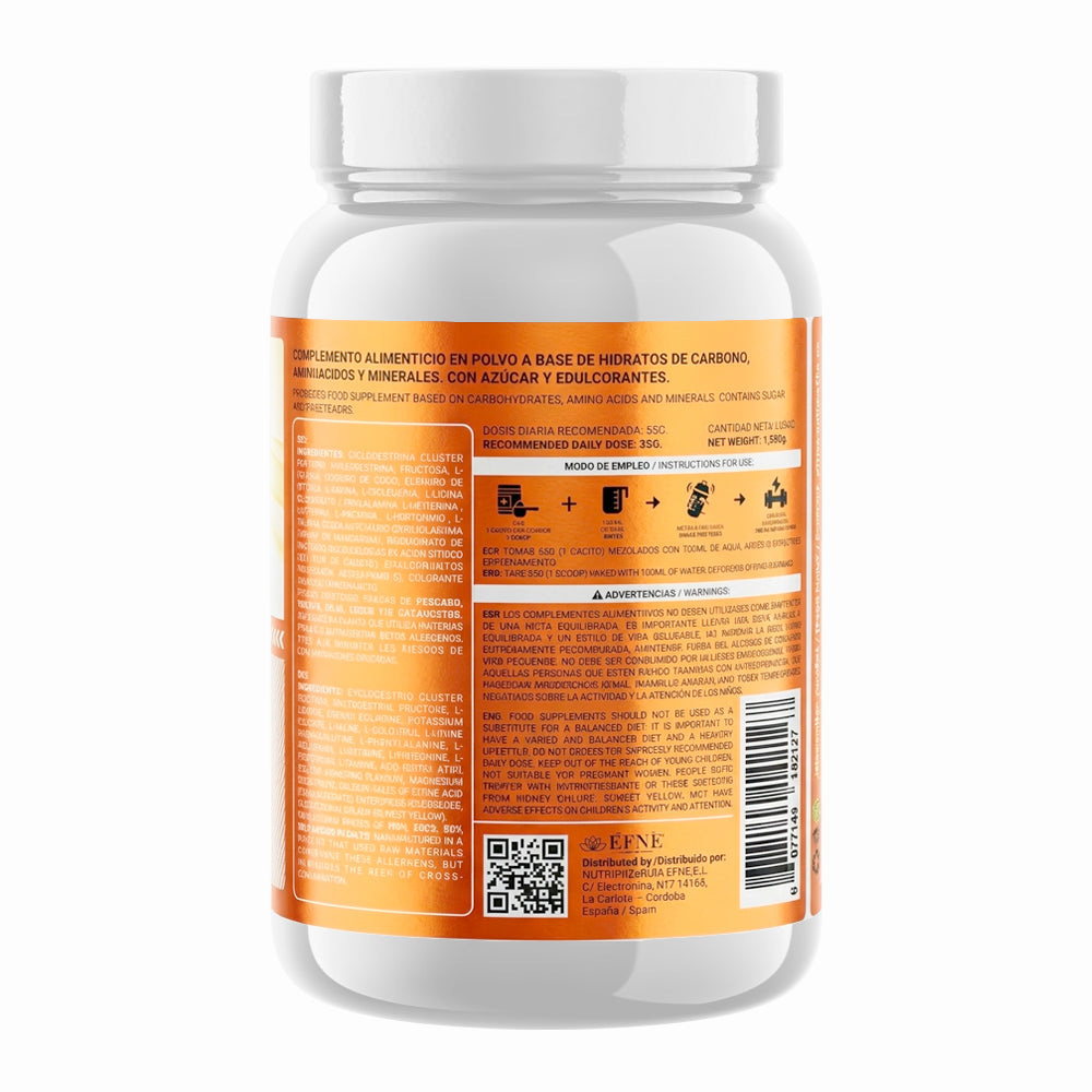 Suplemento EFNE Intra Entreno sabor mandarina en polvo, 1.05kg, con ingredientes para recuperación y energía durante el entrenamiento.