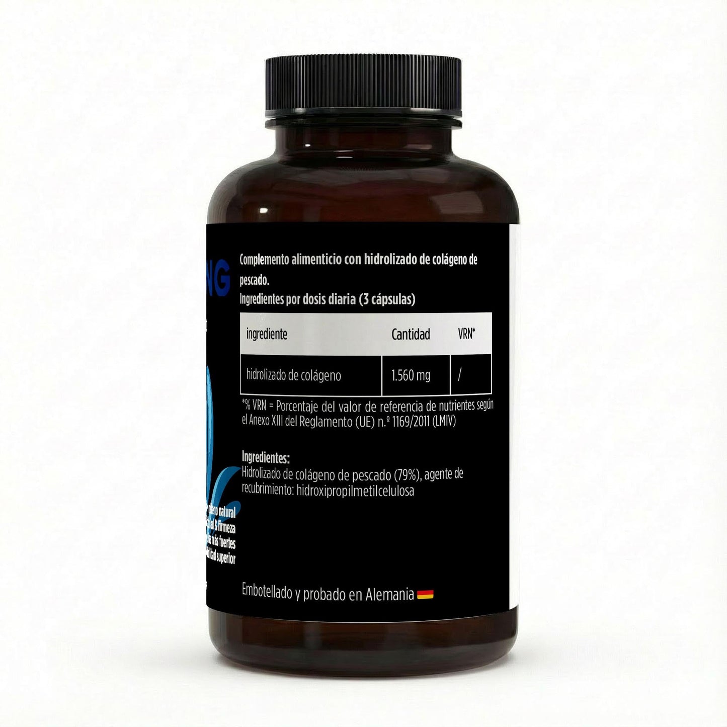 Suplemento de colágeno marino de BORNSTRONG FITNESS, enfocado en firmeza, elasticidad e hidratación profunda.