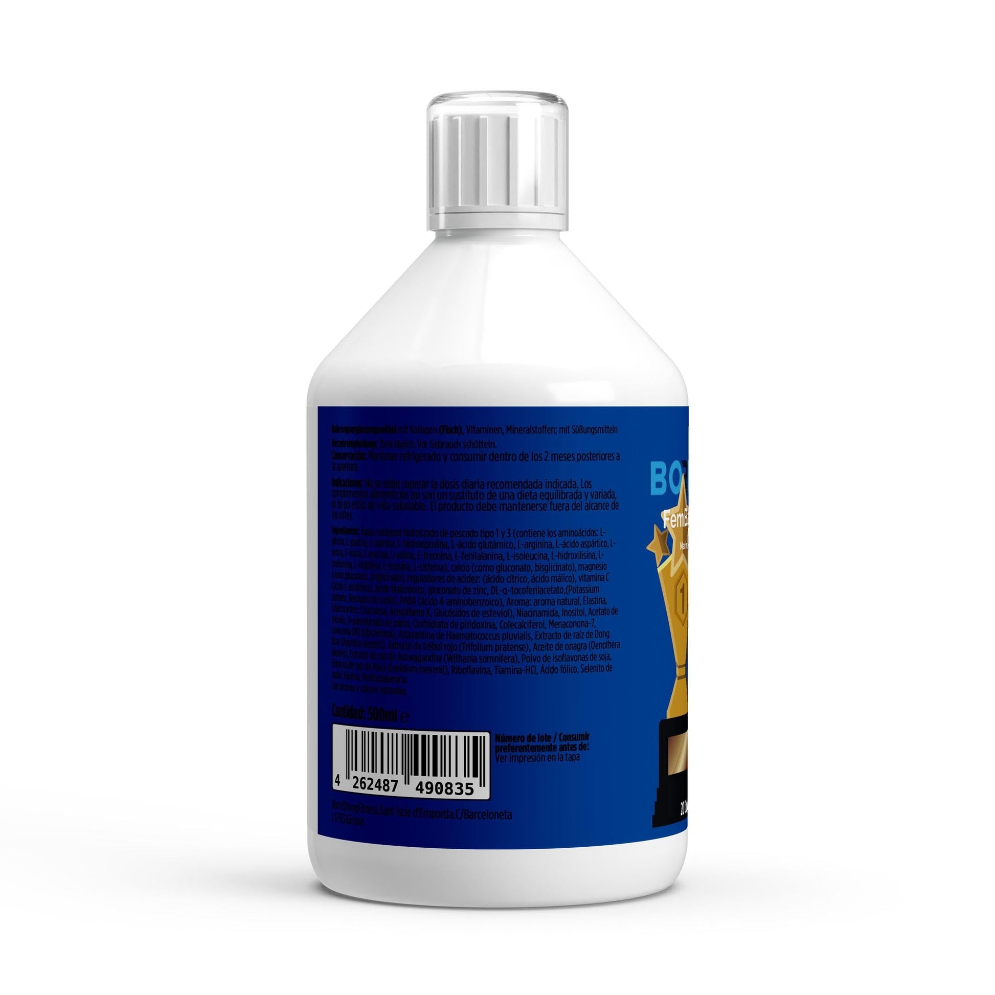 Toma de FemBalance Shots Plus+ de BORNSTRONG FITNESS, suplemento para equilibrio hormonal y confort durante el ciclo.