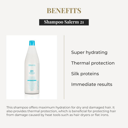 SALERM - Champú Hidratante - Salerm 21 Silk Protein - 1000 ml - Pelo Seco y Dañado - Proteínas de Seda - Nutre, Repara y Revitaliza el Cabello - Protección Térmica