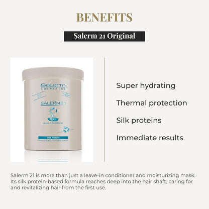 SALERM - Acondicionador de Pelo Instantáneo - Salerm 21 Silk Protein - 1000 ml - Acondicionador sin Aclarado o con Aclarado - con Proteínas de Seda - Protector del Calor e Hidratante