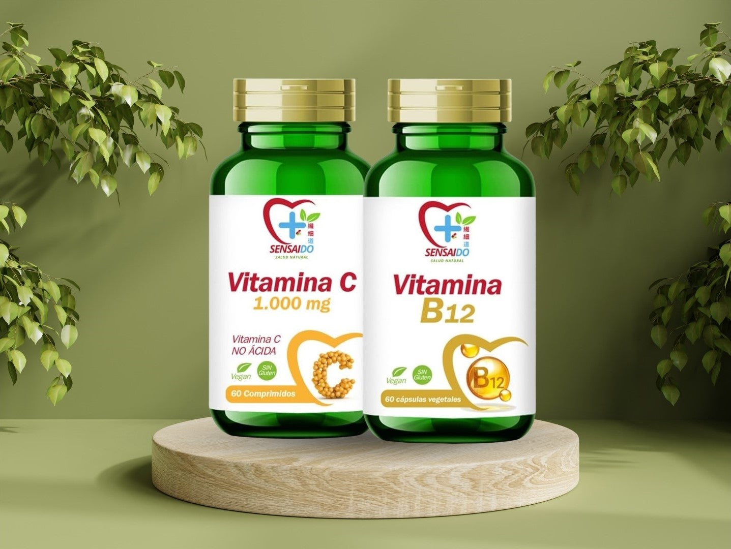 Paquete de Energía Física y Mental de Sensaido con suplementos en cápsulas y polvo para aumentar energía y concentración.