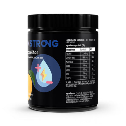 Electrolito tropical mango de BORNSTRONG FITNESS, polvo de 300g para hidratación y energía.