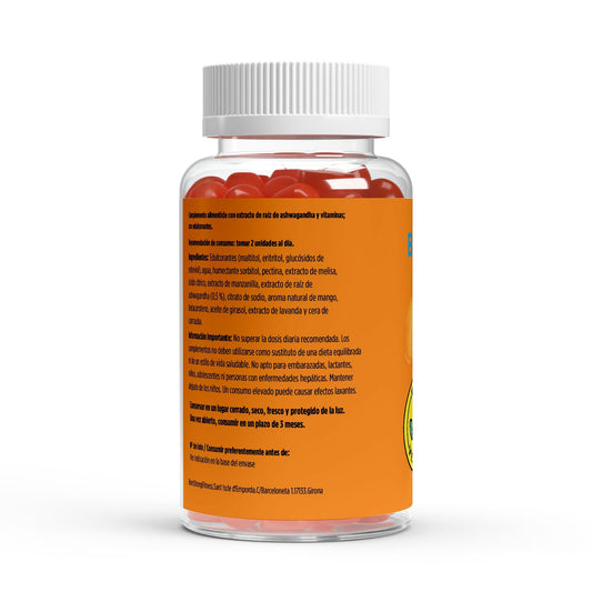 Gominolas Ashwagandha y vitamina B6 de BORNSTRONG FITNESS, dulces para calmar el estrés y promover un sueño reparador.