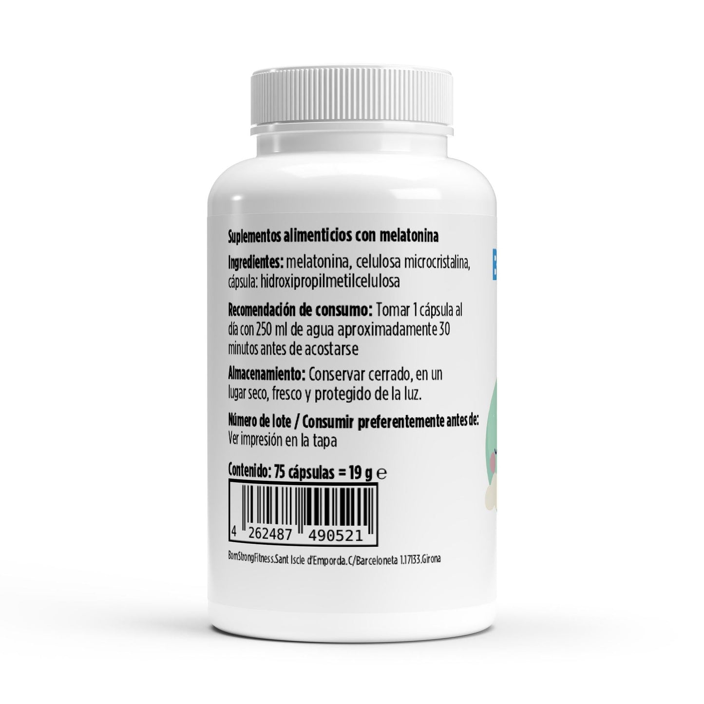 Suplemento de melatonina BORNSTRONG FITNESS para sueño profundo y descanso, con apoyo para el ritmo circadiano.