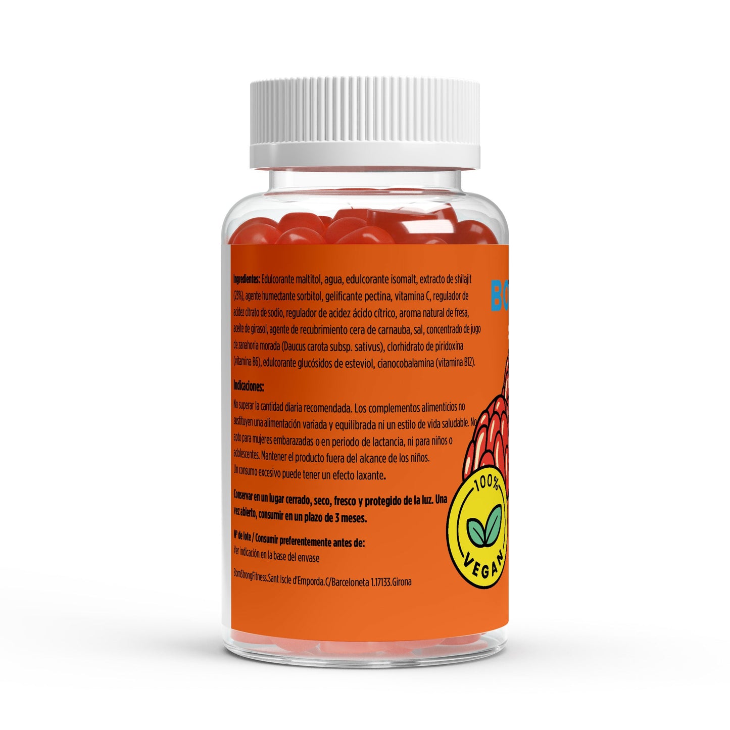 Gominolas Premium Shilajit de BORNSTRONG FITNESS con vitamina C, B6 y B12 para energía y rendimiento mental.