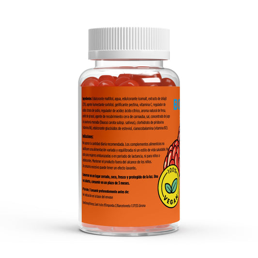 Gominolas Premium Shilajit de BORNSTRONG FITNESS con vitamina C, B6 y B12 para energía y rendimiento mental.