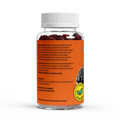 Gominolas de sauco negro con vitamina C y zinc de BORNSTRONG FITNESS para fortalecer defensas y antioxidantes.
