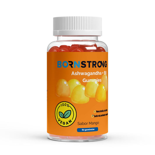 Gominolas Ashwagandha y Vitamina B6 de BORNSTRONG FITNESS para calma, sueño reparador y control del estrés.