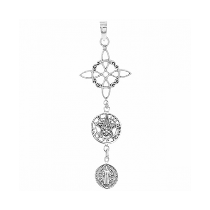 Colgante Triple Protector S925: Nudo de Bruja, Tetragramatón y San Benito