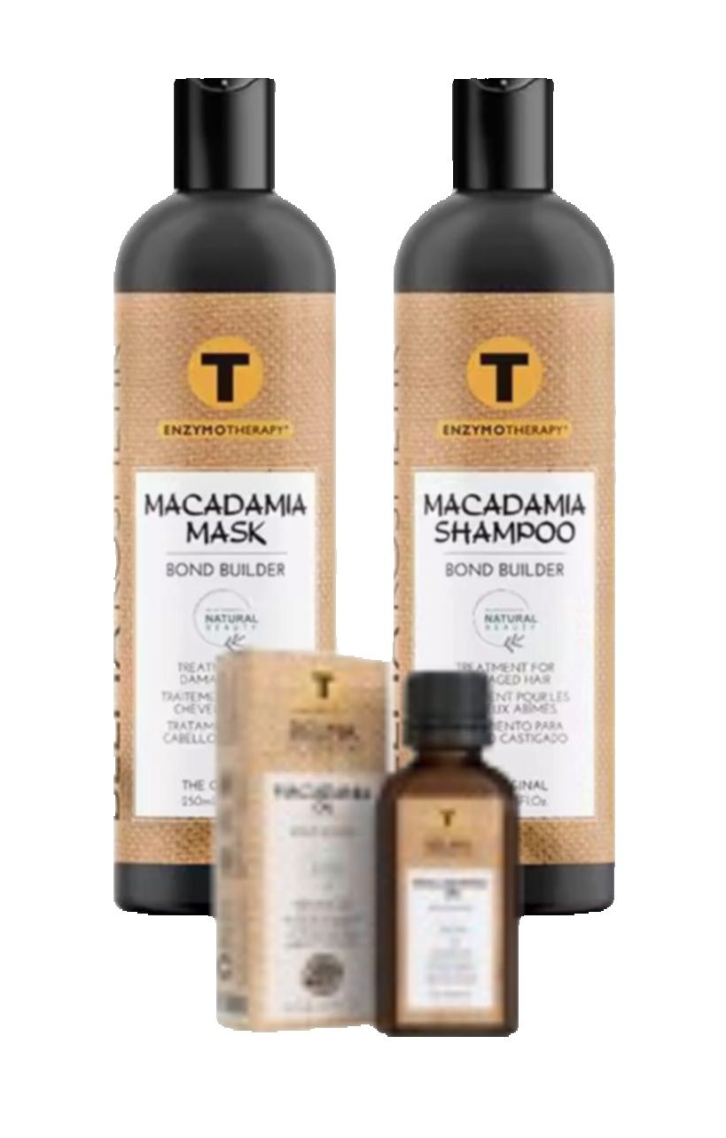 Kit de tratamiento capilar XARODIST Belma Macadamia con champú, mascarilla y sérum para el cuidado del cabello.