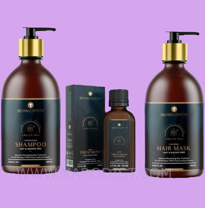 Kit de cuidado en casa Belma Kosmetik con champú, mascarilla y serum de aceite de argán de XARODIST.