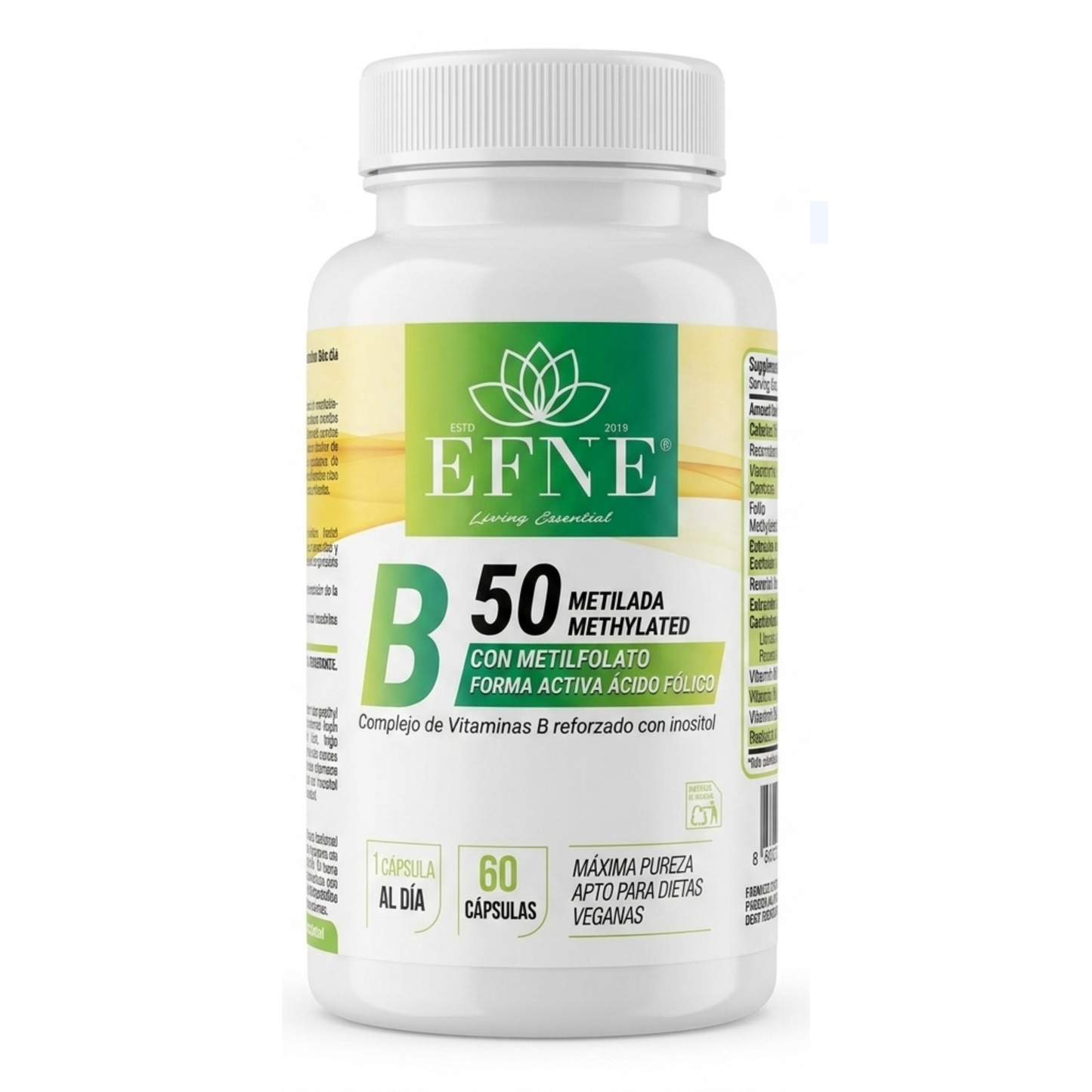 Complejo B 50 Metilada Con metilfolato forma activa ácido fólico (Complejo de Vitaminas B reforzado con inositol)