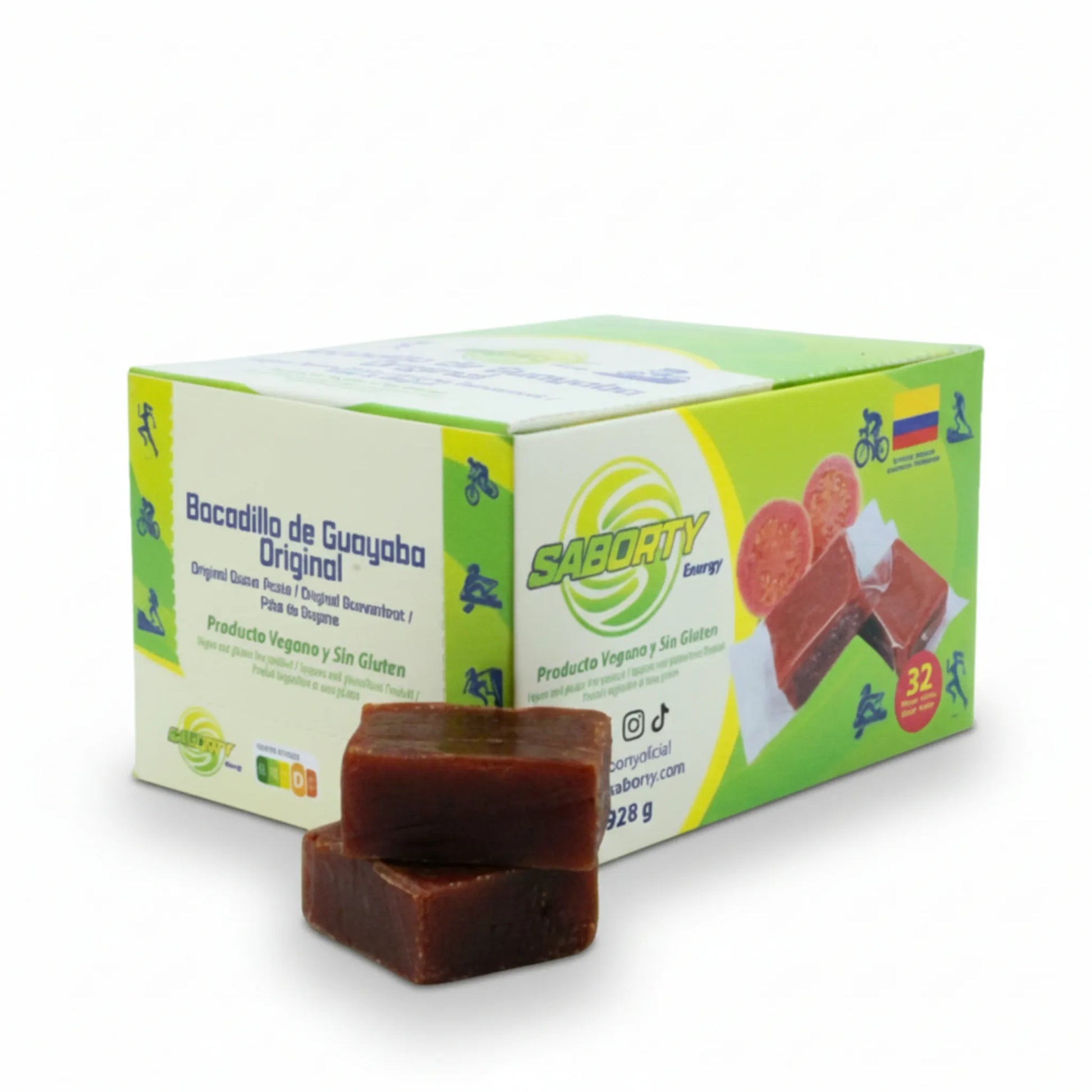 Bocadillo de guayaba Saborty, caja con 32 unidades de sabor original, snack dulce y energético en empaque individual