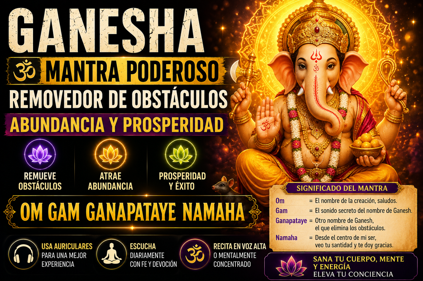 GANESHA - MANTRA PODEROSO REMOVEDOR DE OBSTACULOS - ABUNDANCIA Y PROSPERIDAD
