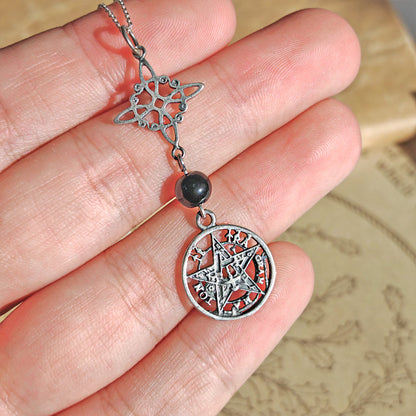 Colgante Nudo de Bruja & Tetragramaton con Bola Ónix S925