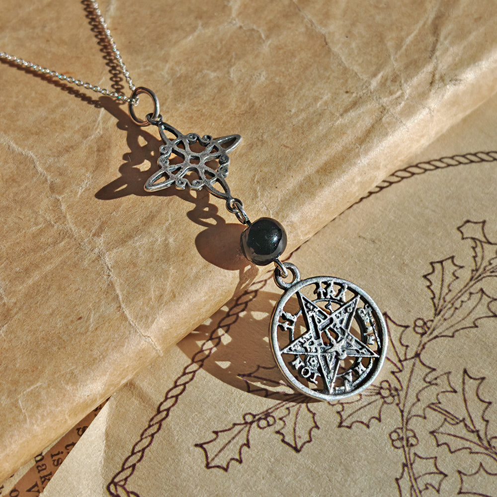Colgante Nudo de Bruja & Tetragramaton con Bola Ónix S925