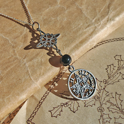 Colgante Nudo de Bruja & Tetragramaton con Bola Ónix S925