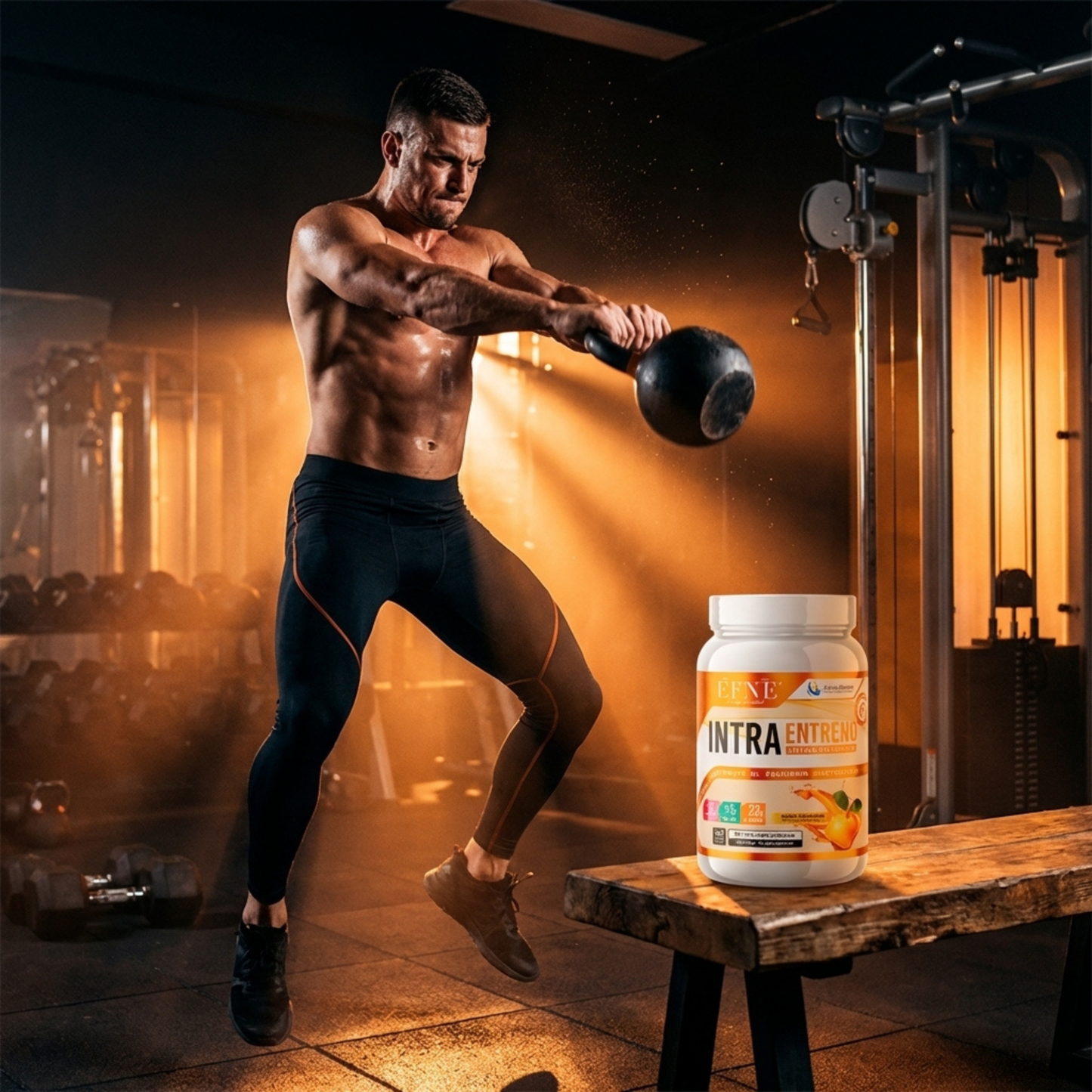Polvo de entrenamiento EFNE Intra Entreno sabor mandarina en envase de 1.05kg, con diseño colorido y etiqueta visible.