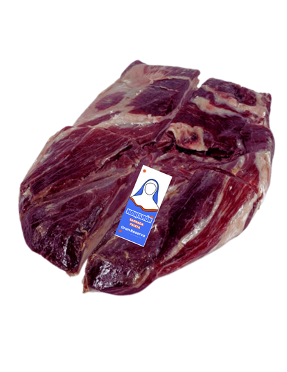 Jamón ibérico de bellota 100% con más de 30 meses de curación, marca Monjamon y Más, en lonchas finas.