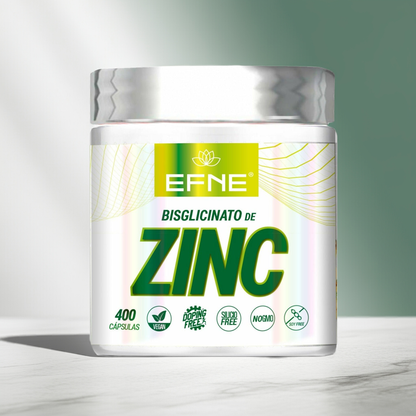 Suplemento de zinc bisglicinato EFNE en cápsulas, botella con 400 unidades, saludable y fácil de tomar.