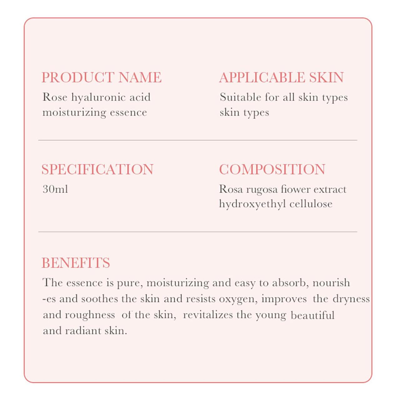 Esencia Facial de Rosa y Ácido Hialurónico – Hidratación Profunda, Luminosidad Natural y Nutrición en 30 ml