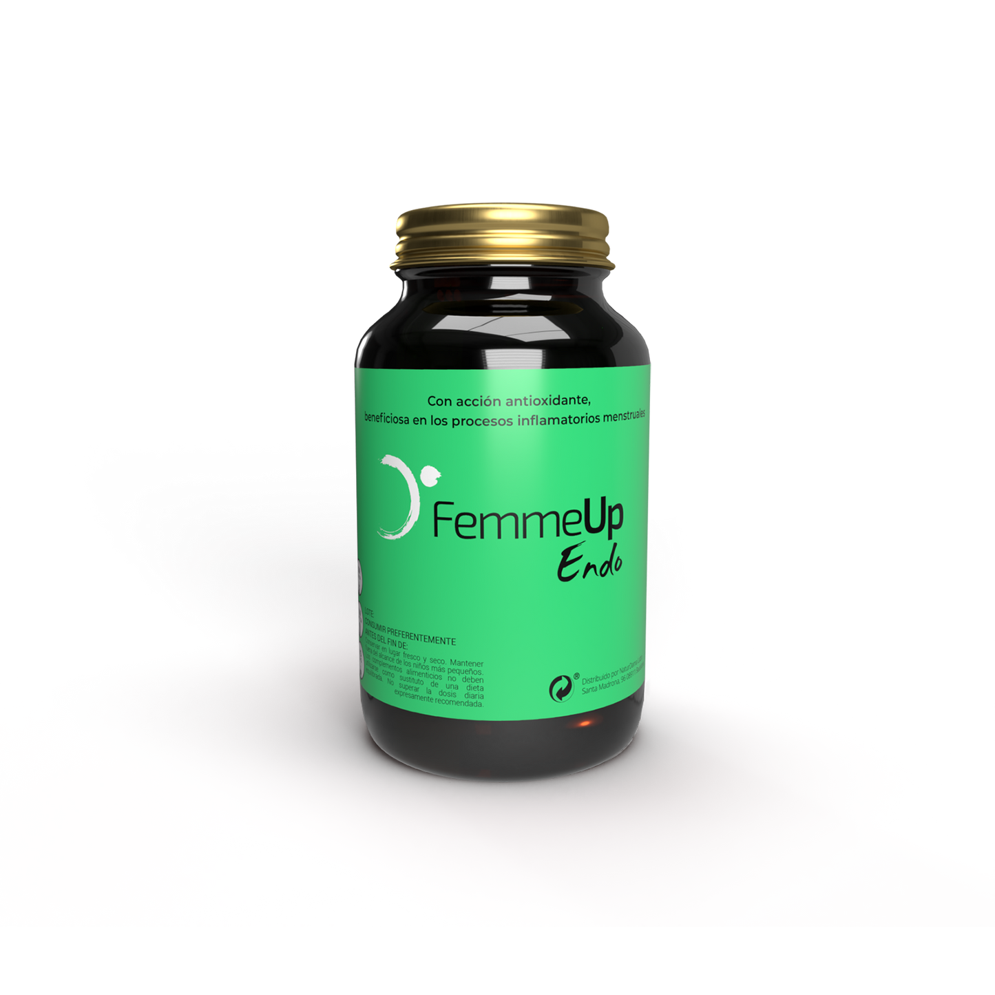 Cápsulas FemmeUp Endo de Femmeup, botella con varias cápsulas de suplemento para la salud femenina.