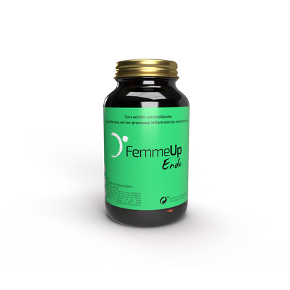 Cápsulas FemmeUp Endo de Femmeup, botella con varias cápsulas de suplemento para la salud femenina.