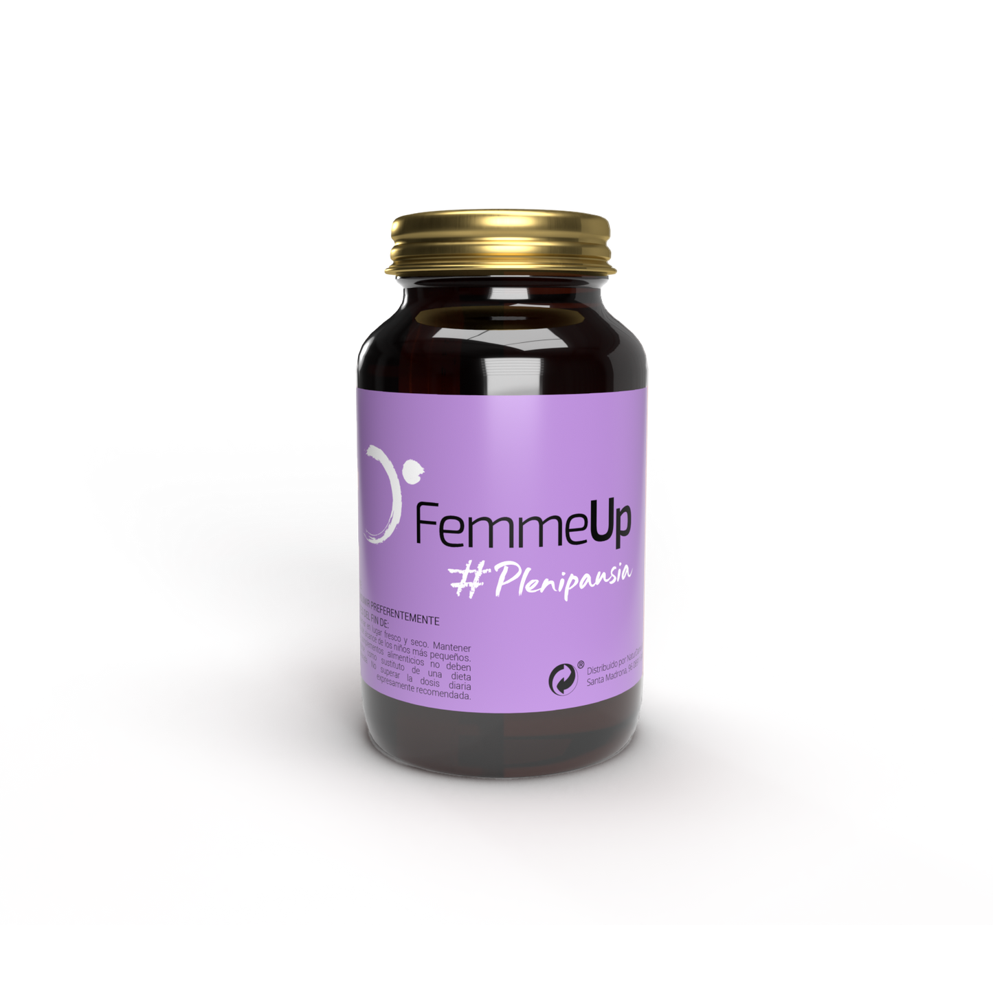 Cápsulas FemmeUp Plenipausia de Femmeup, suplemento para mujeres, imagen de la caja y cápsulas en un fondo neutro